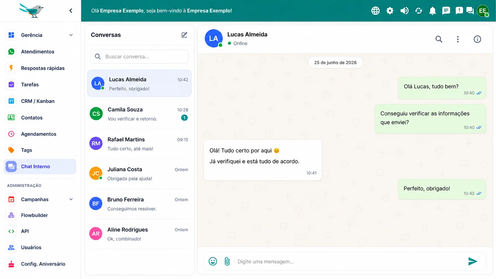 Tela de chat interno do Sayaca Chat para comunicação entre usuários.